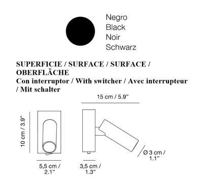 JERRY - nástěnná lampa, přisazená s vypínačem, černá
